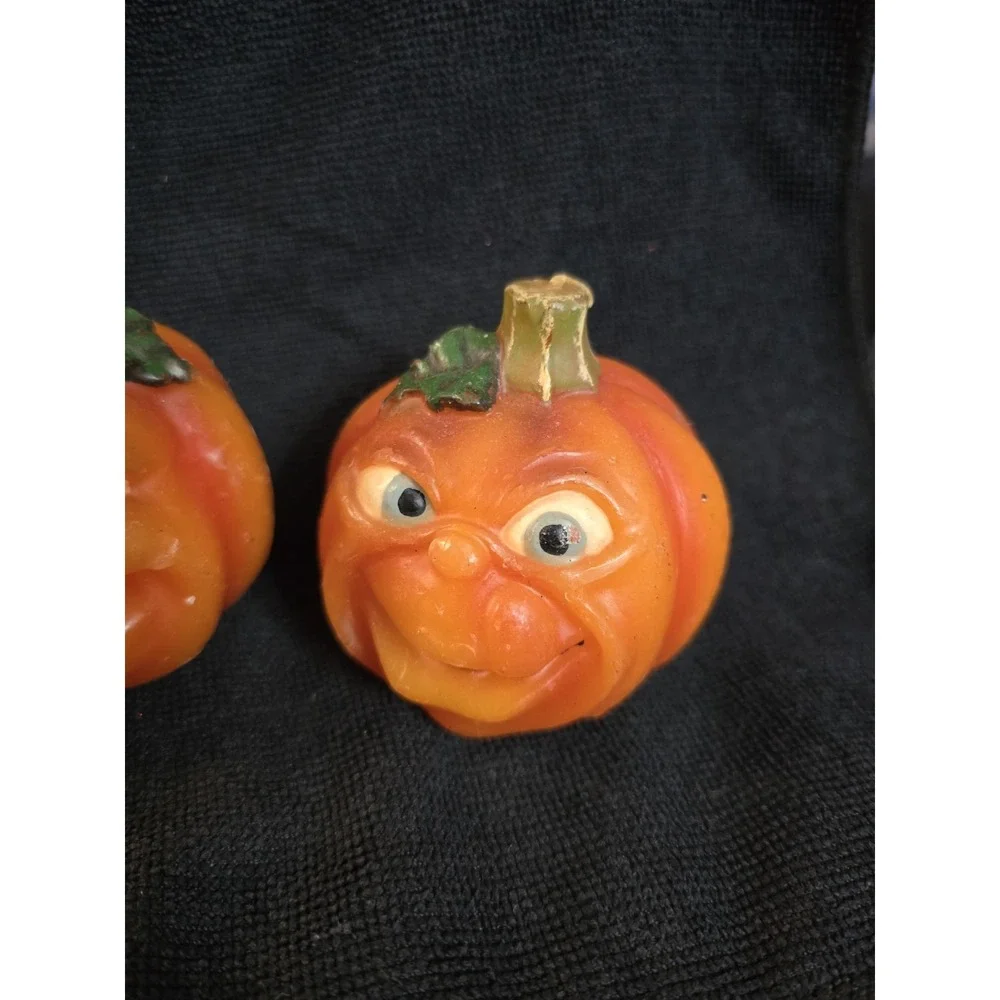 Vintage Halloween Pumpkin Jack O Lantern Faces Wax Candle Anthropomorphic‎ Qty 3